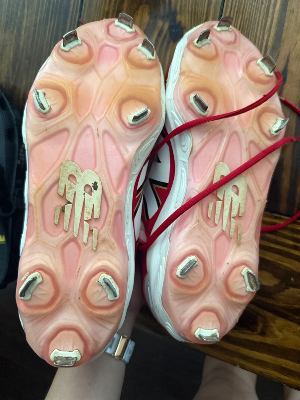 Red & white New Balance Mens Fresh Foam X 3000v7 Metal Baseball Cleats - Picture 5 of 5